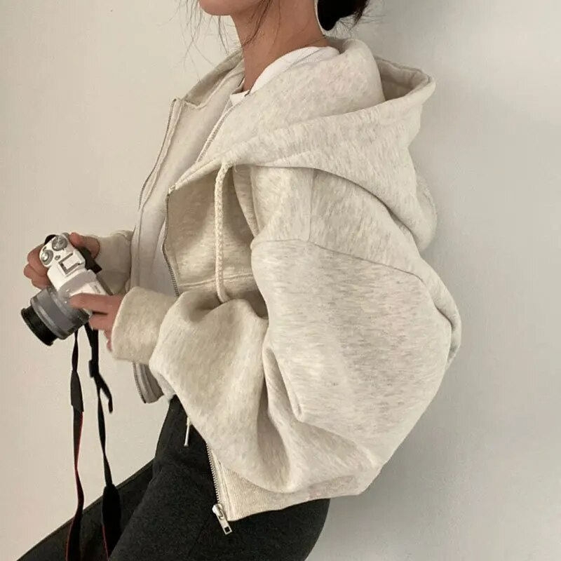 Street Wave Kylie Zip Front Cropped Hoodie For Women Stylish Cozy