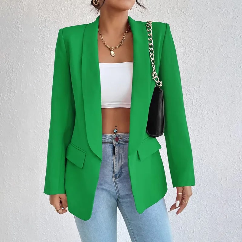 Street-wave Women Blazer Green Elegant Versatile Office To Evening Wear With Luxurious Look