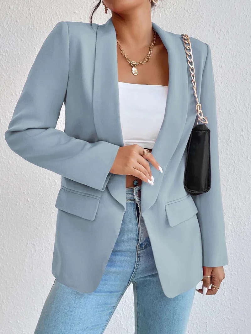 Street-wave Women Blazer Green Elegant Versatile Office To Evening Wear With Luxurious Look