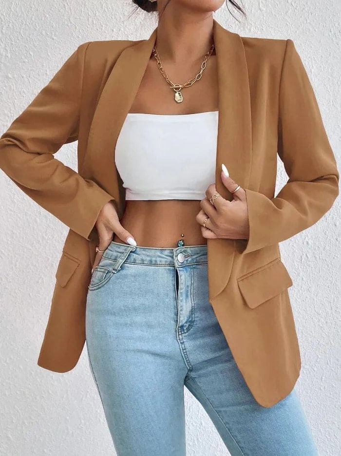 Street-wave Women Blazer Green Elegant Versatile Office To Evening Wear With Luxurious Look