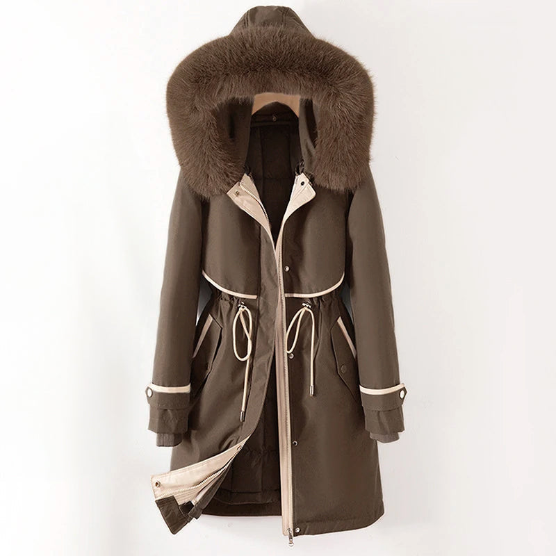 Street-wave Womens Hooded Puffer Jacket With Fur Trim Winter Warmth And Wind Protection
