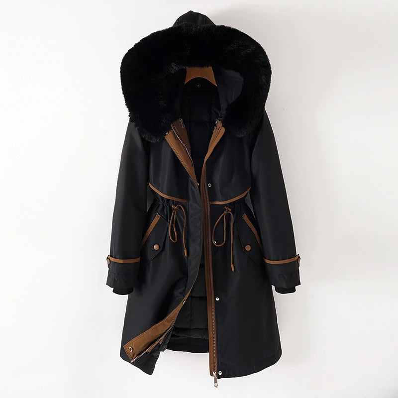 Street-wave Womens Hooded Puffer Jacket With Fur Trim Winter Warmth And Wind Protection