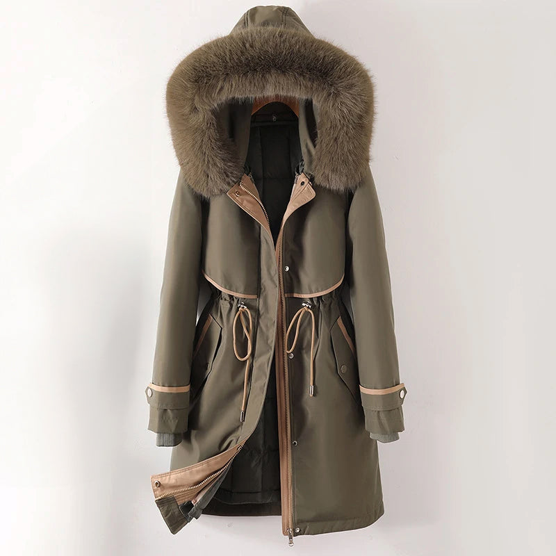 Street-wave Womens Hooded Puffer Jacket With Fur Trim Winter Warmth And Wind Protection