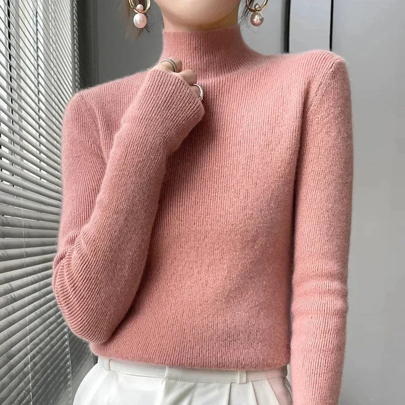 Street-Wave Knit Pullover With Half Mock Neck, Long Sleeves For Women, Soft Breathable Warmth