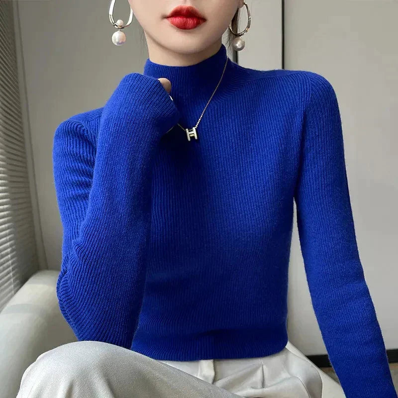 Street-Wave Knit Pullover With Half Mock Neck, Long Sleeves For Women, Soft Breathable Warmth