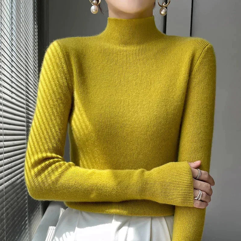 Street-Wave Knit Pullover With Half Mock Neck, Long Sleeves For Women, Soft Breathable Warmth