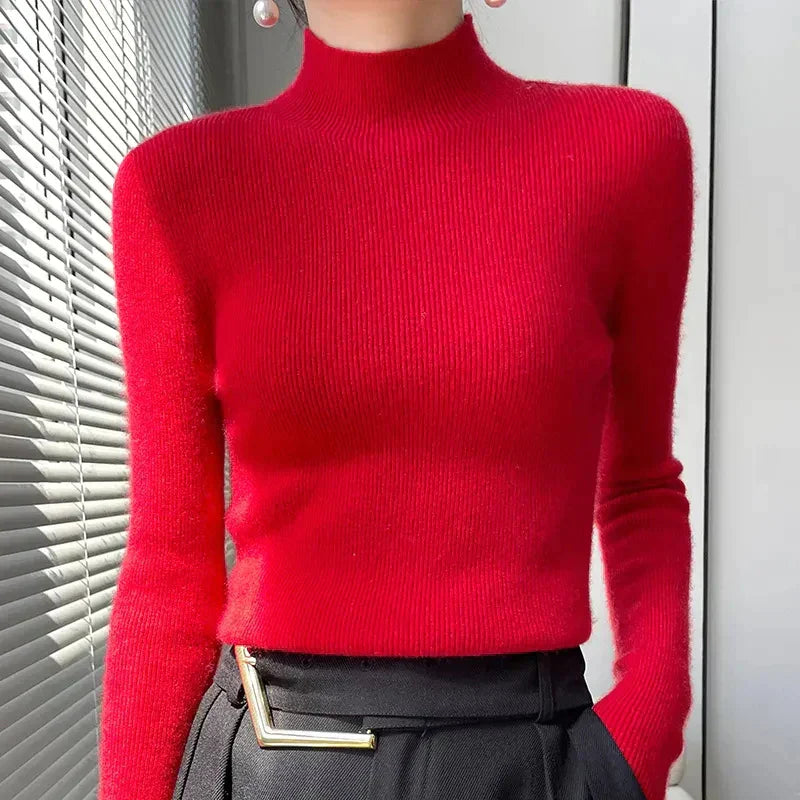 Street-Wave Knit Pullover With Half Mock Neck, Long Sleeves For Women, Soft Breathable Warmth