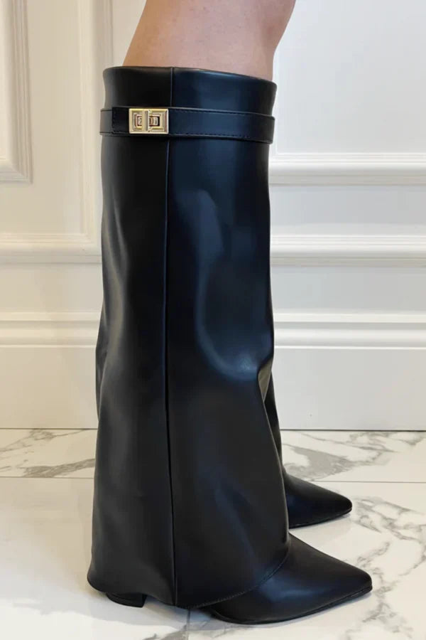 Street-wave Elegant Knee High Boots With Strap Detail For Women Chic All Season Comfort