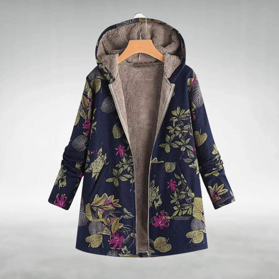 Street Wave Floral Fleece Jacket For Women Cozy Warm Plush Lined Coat With Romantic Print Details