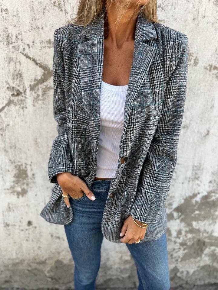 Street-Wave Women's Plaid Winter Blazer Warm Wool Blend Comfort And Classic Style
