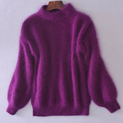 Street Wave Weinlese Angora Pullover For Women Ultra Soft Cozy Knit With Flowy Sleeves