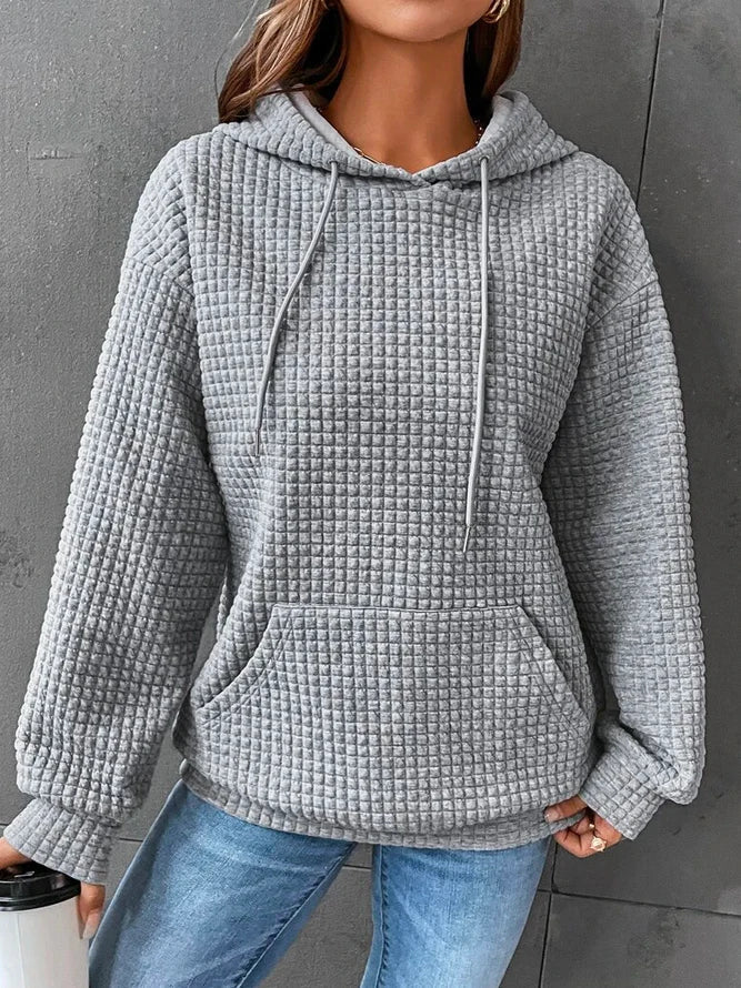 Street Wave Quilted Hoodie Pullover For Women Cozy Warmth With Easy Care Fabric All Season