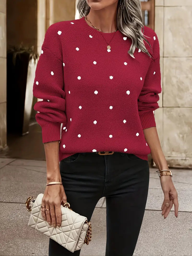 Polka Dot Knit Sweater For Women Street-wave Cozy Soft Warmth Everyday Chic Essential