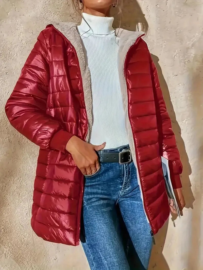 Streetwave Womens Fleece Lined Quilted Hooded Puffer Jacket Cozy Warmth Comfort Everyday