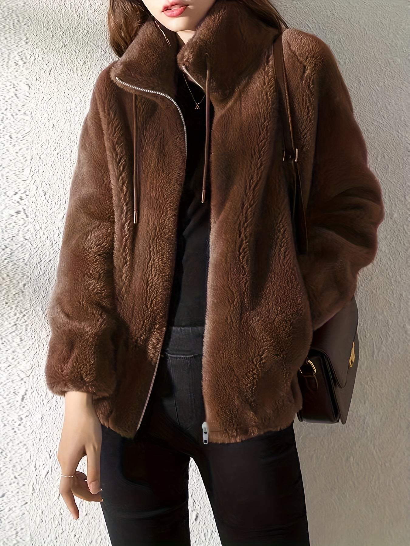 Street Wave Teddy Coat Zip Up For Women Cozy Warm Plush Longline Fur Jacket Everyday Style