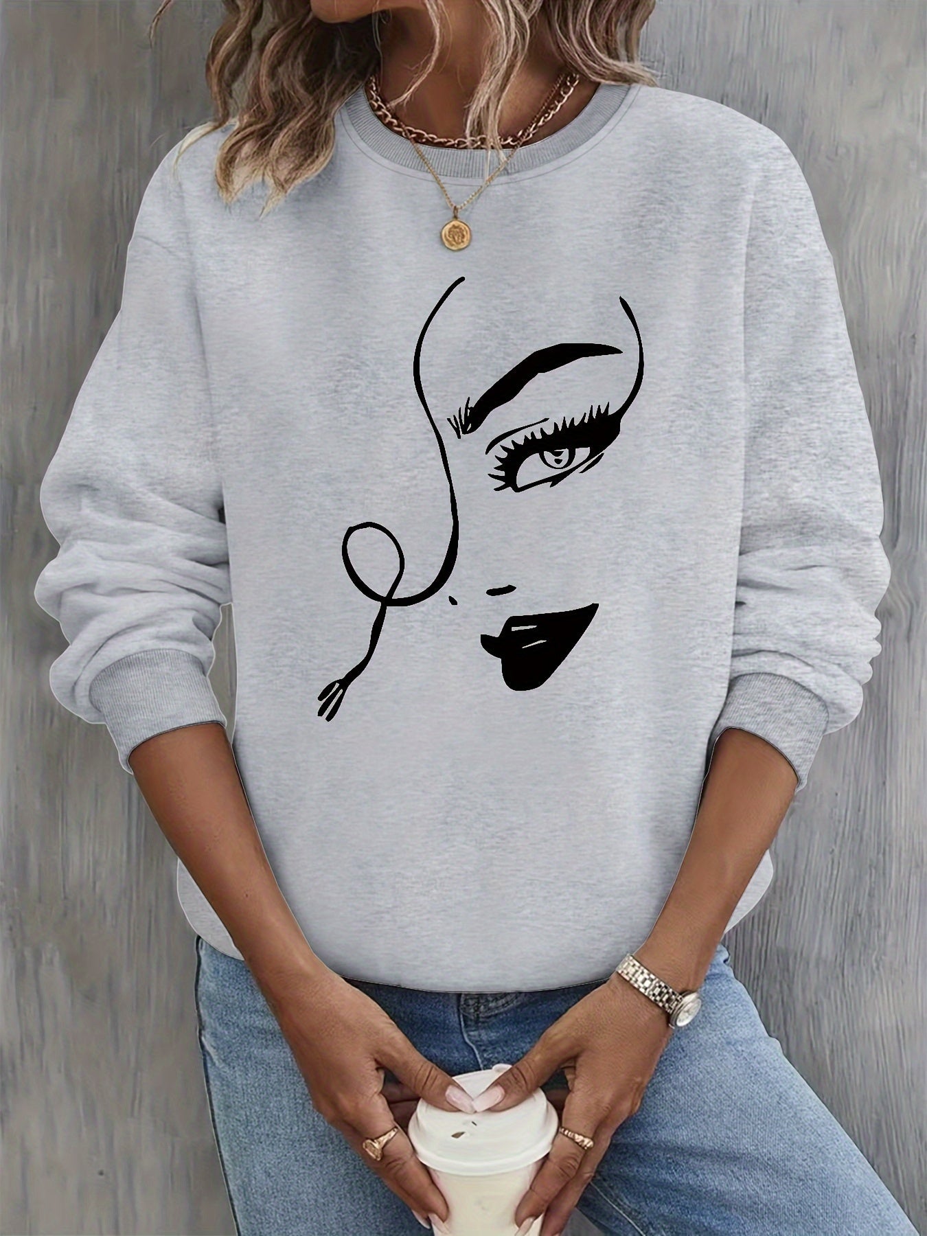 Street Wave Artistic Face Sweatshirt Cotton Comfort For Fashion Forward Everyday Wear