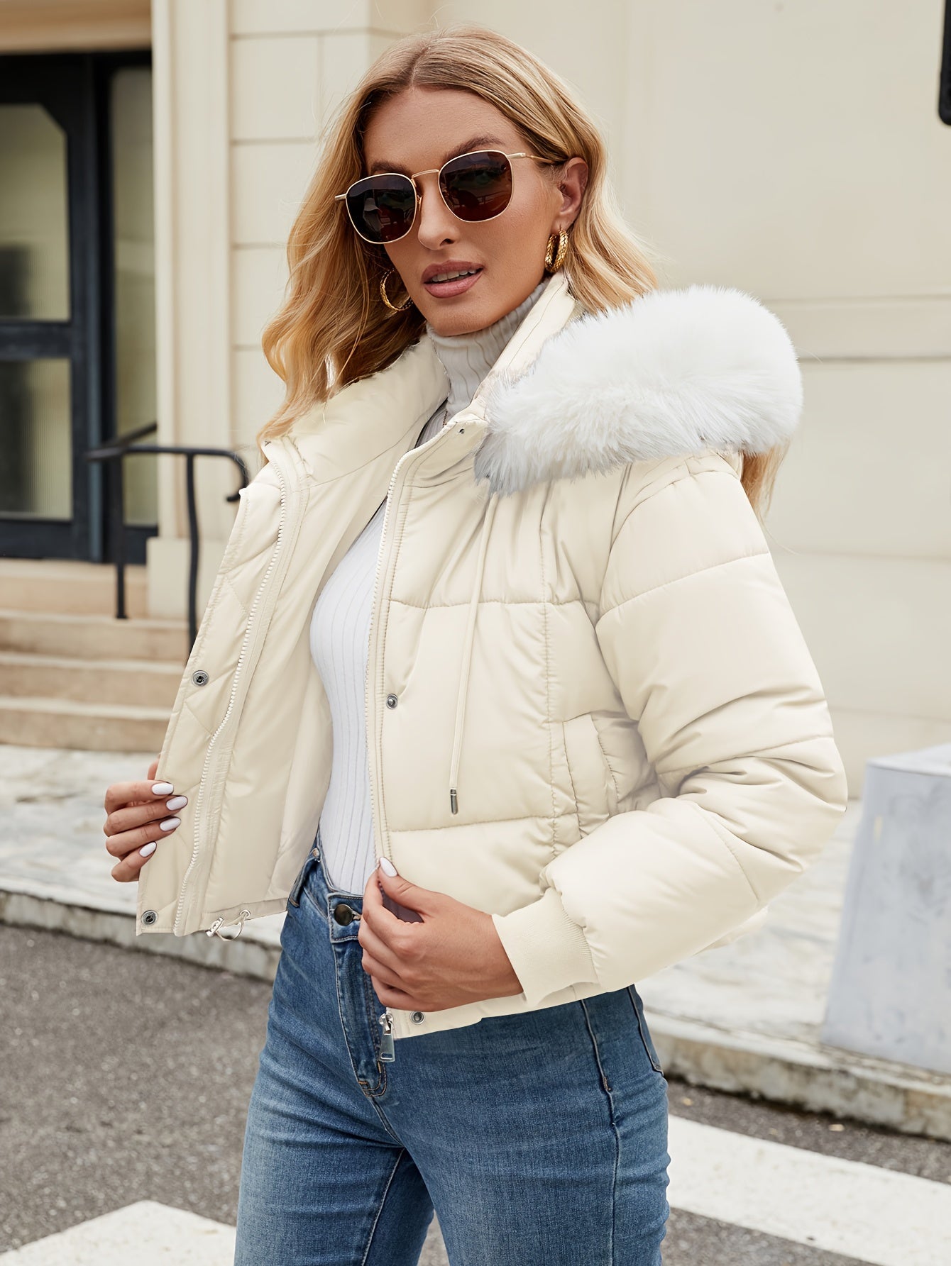 Streetwave Womens Winter Puffer Jacket With Fur Hood For Cold Weather Warmth And Chic Style