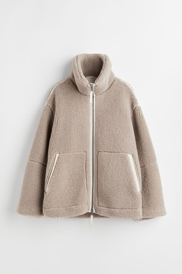 Street Wave Warm Fleece Jacket For Women Cozy Soft Sherpa Style Coat With Relaxed Fit