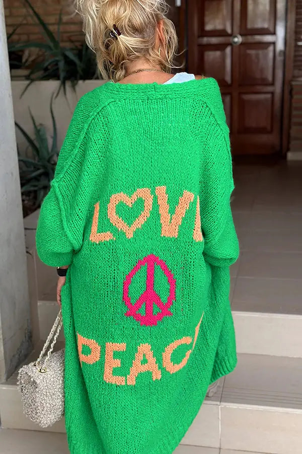 Street Wave Love And Peace Cardigan Oversized Boho Knit With Soft Fabric For Boho Chic Women