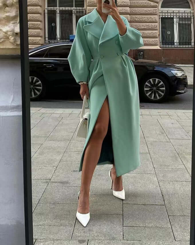 Streetwave Lantern Sleeve Long Coat For Women Elegant Tailored Fit Warm Winter Style