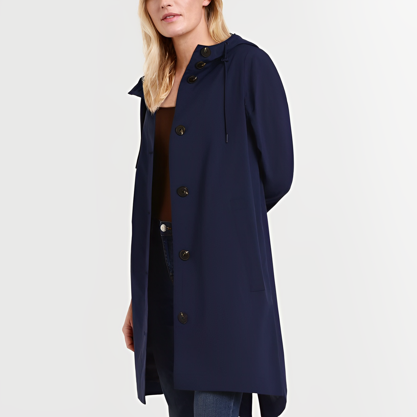 Street-Wave Women's Hooded Raincoat With Drawstring Hood Weatherproof Fall Winter Coat For Stylish Comfort