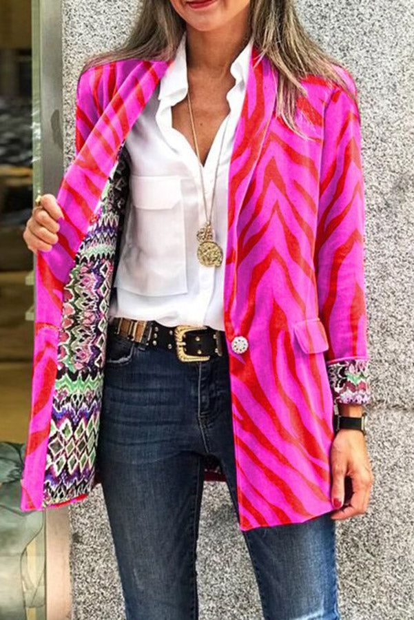 Street-wave Reversible Retro Print Blazer For Women Versatile Timeless Style And Everyday Comfort