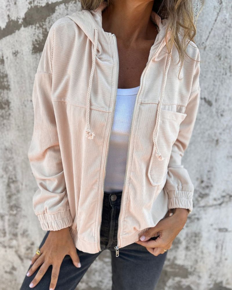 Street-Wave Lightweight Corduroy Hooded Jacket For Women Breathable Cozy Spring Essential