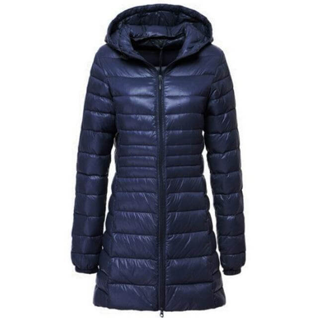 Street-wave Women's Lightweight Long Down Jacket With Premium Warmth And Hooded Comfort
