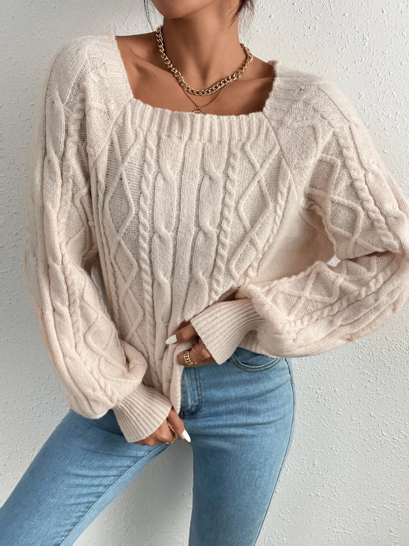 Street-wave | Strickbluse mit Quadratischem Ausschnitt Weich und Elegant Kabelstrick - Street-wave