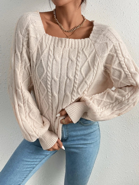 Street-wave | Strickbluse mit Quadratischem Ausschnitt Weich und Elegant Kabelstrick - Street-wave