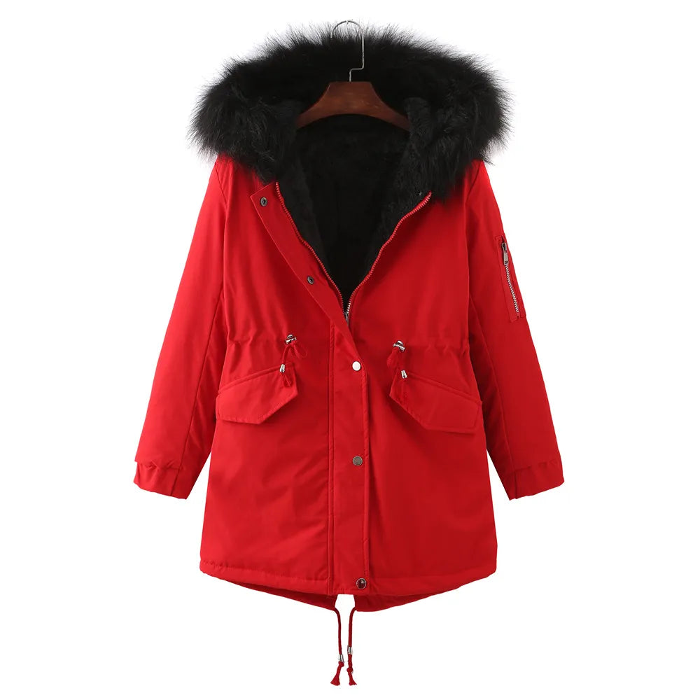 Street Wave Winter Coat With Fleece Lining And Pink Fur Trim Hood For Women Warm And Cozy
