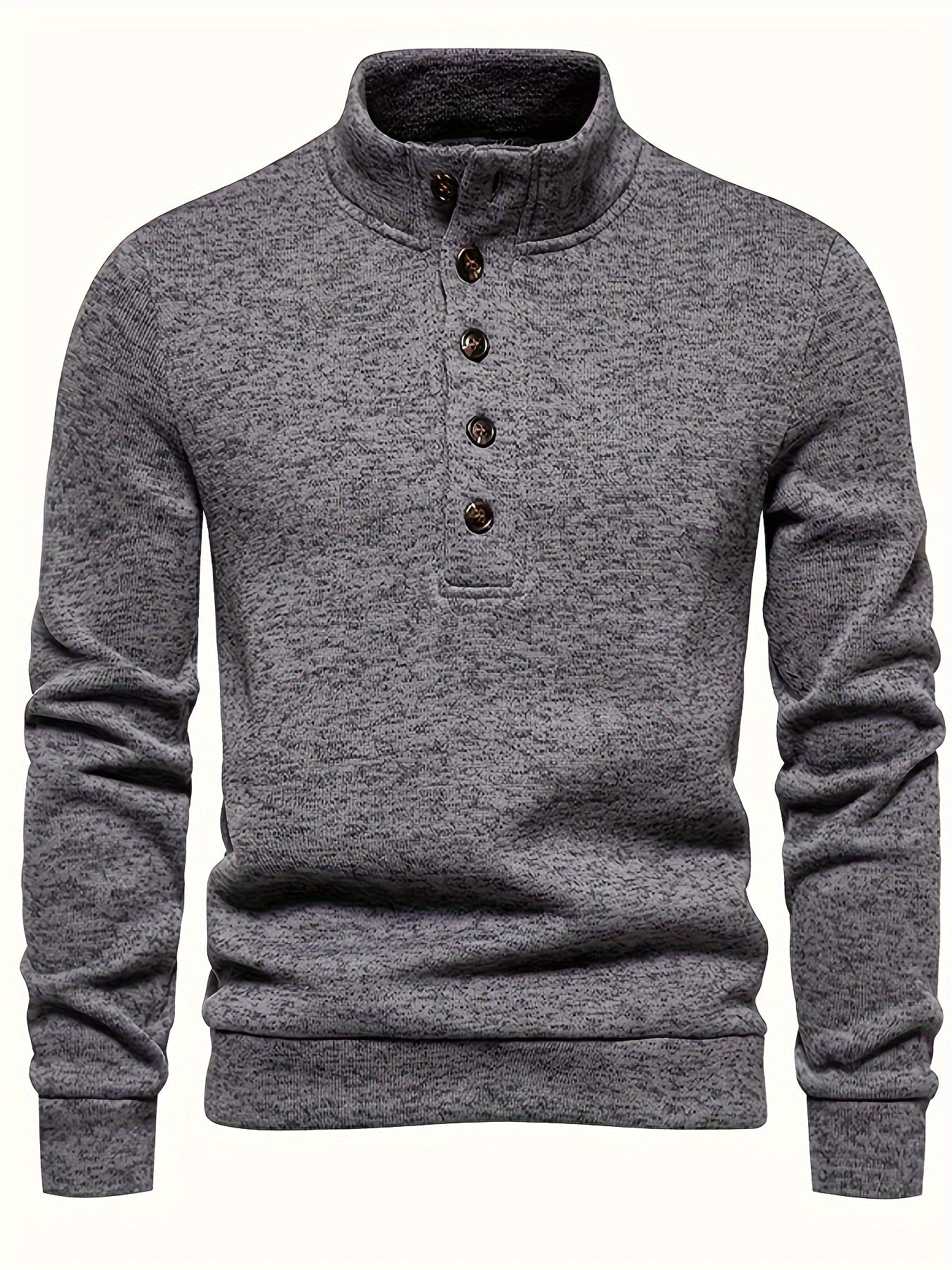 Street-Wave Buttoned High Collar Knit Pullover For Men, Cozy Warm Acrylic Sweater