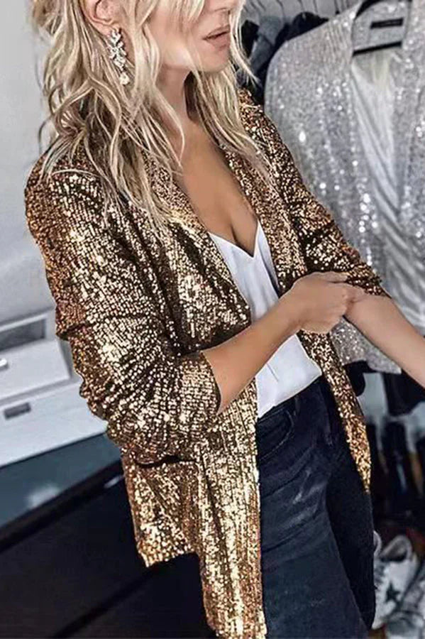 Street-Wave Sequined Blazer With Sparkling Lapels For Glam Night Out Women Fashion Forward