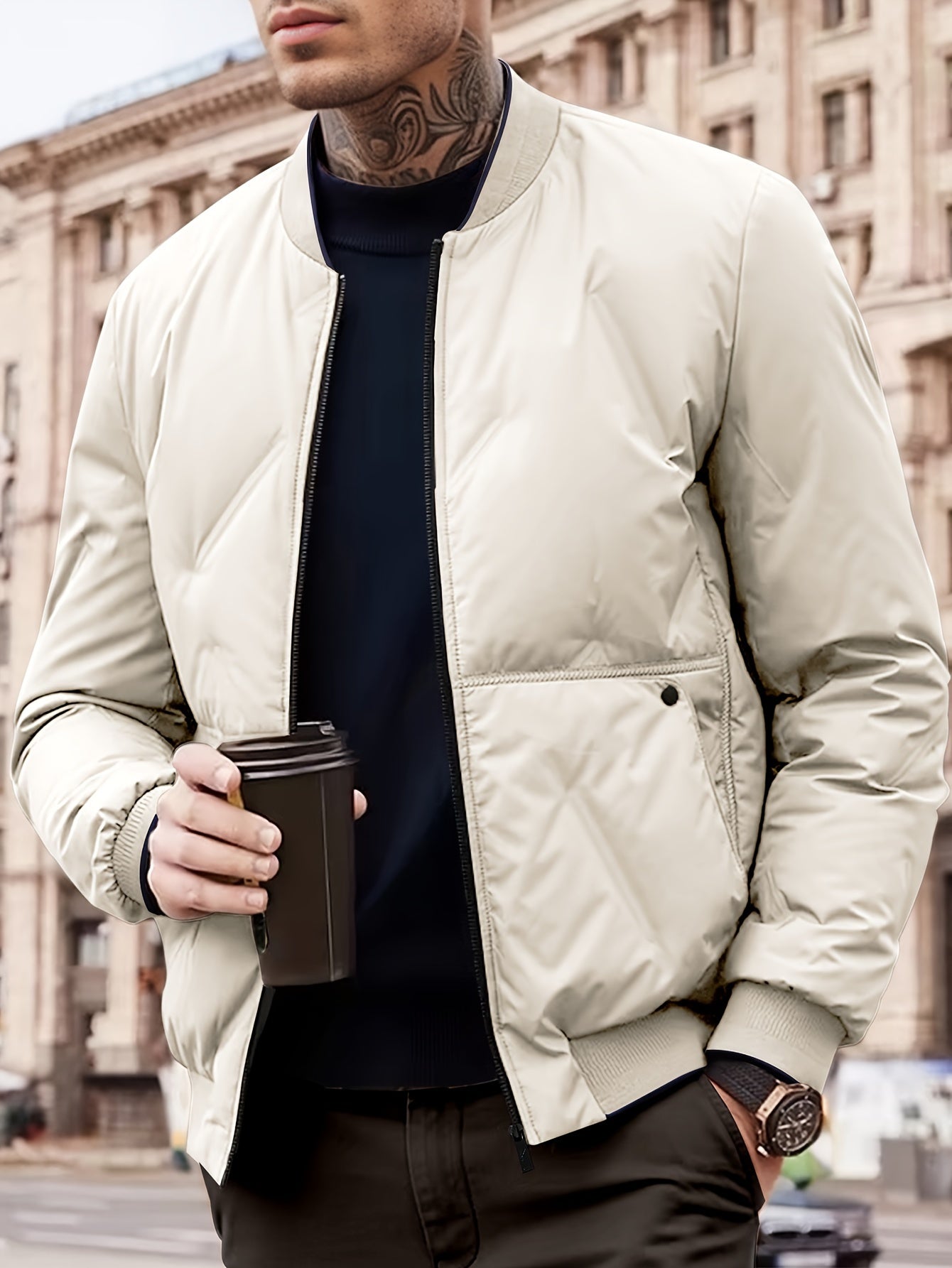 Street-Wave Bomber Jacket Polyester Comfort Versatile Modern Style for Everyday Urban Men