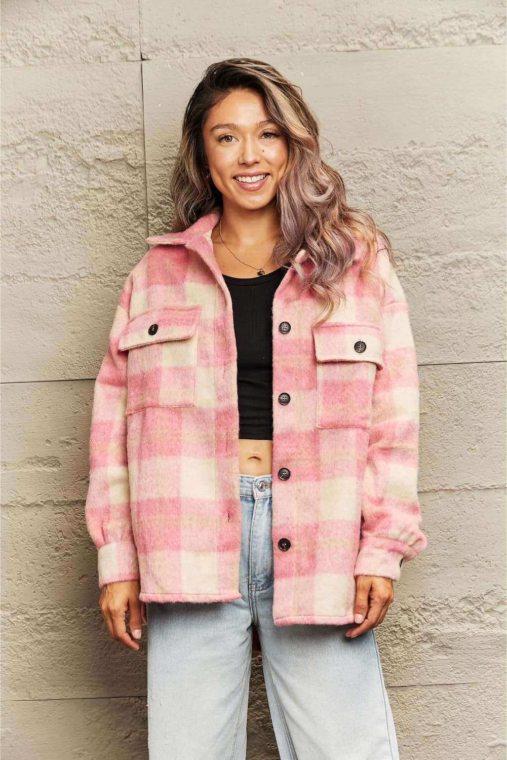 Street-Wave Plaid Button-Up Jacket For Women, Casual Longline Coat With Relaxed Fit And Effortless Style