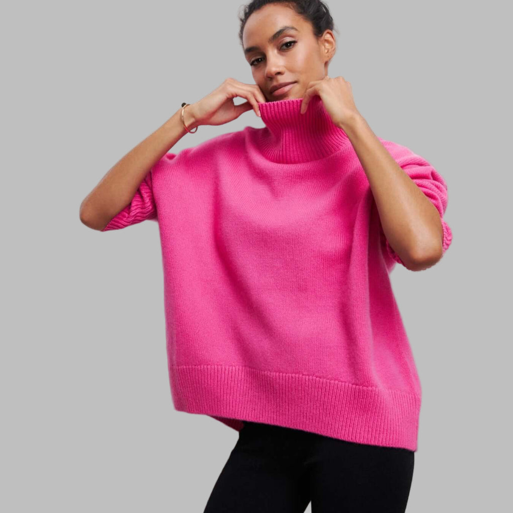 Street-Wave Oversized Turtleneck Pullover For Women Warm Cozy Knit Sweater In Bold Orange