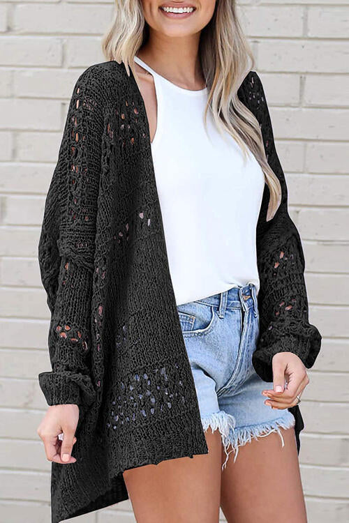 Street Wave Knit Cardigan For Women Cozy Openwork Lightweight Sweater Versatile Style