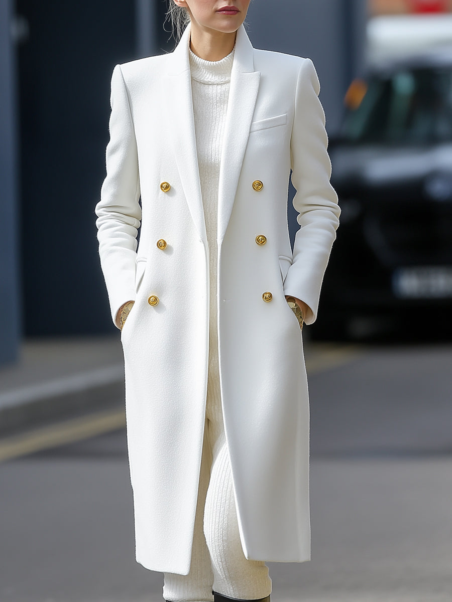 Street-Wave White Double Breasted Coat For Women Versatile Office And Evening Wear