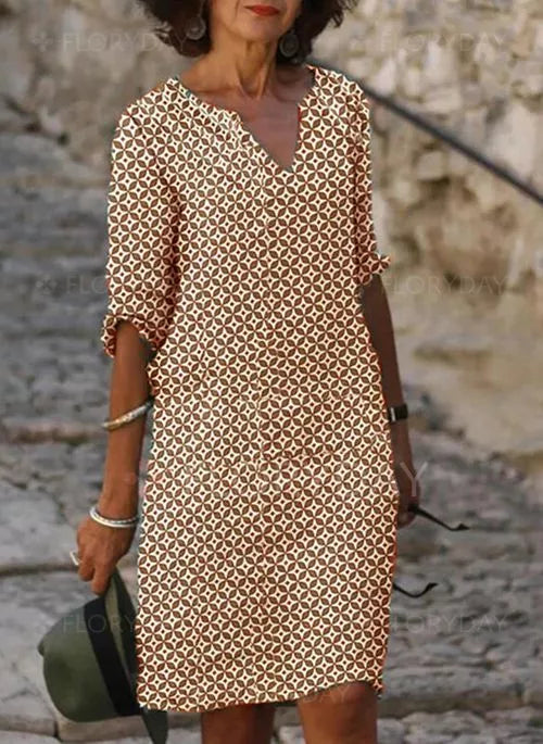 Street-wave Boho Dress Timeless With Vintage Print For Women Green Geometric Pattern