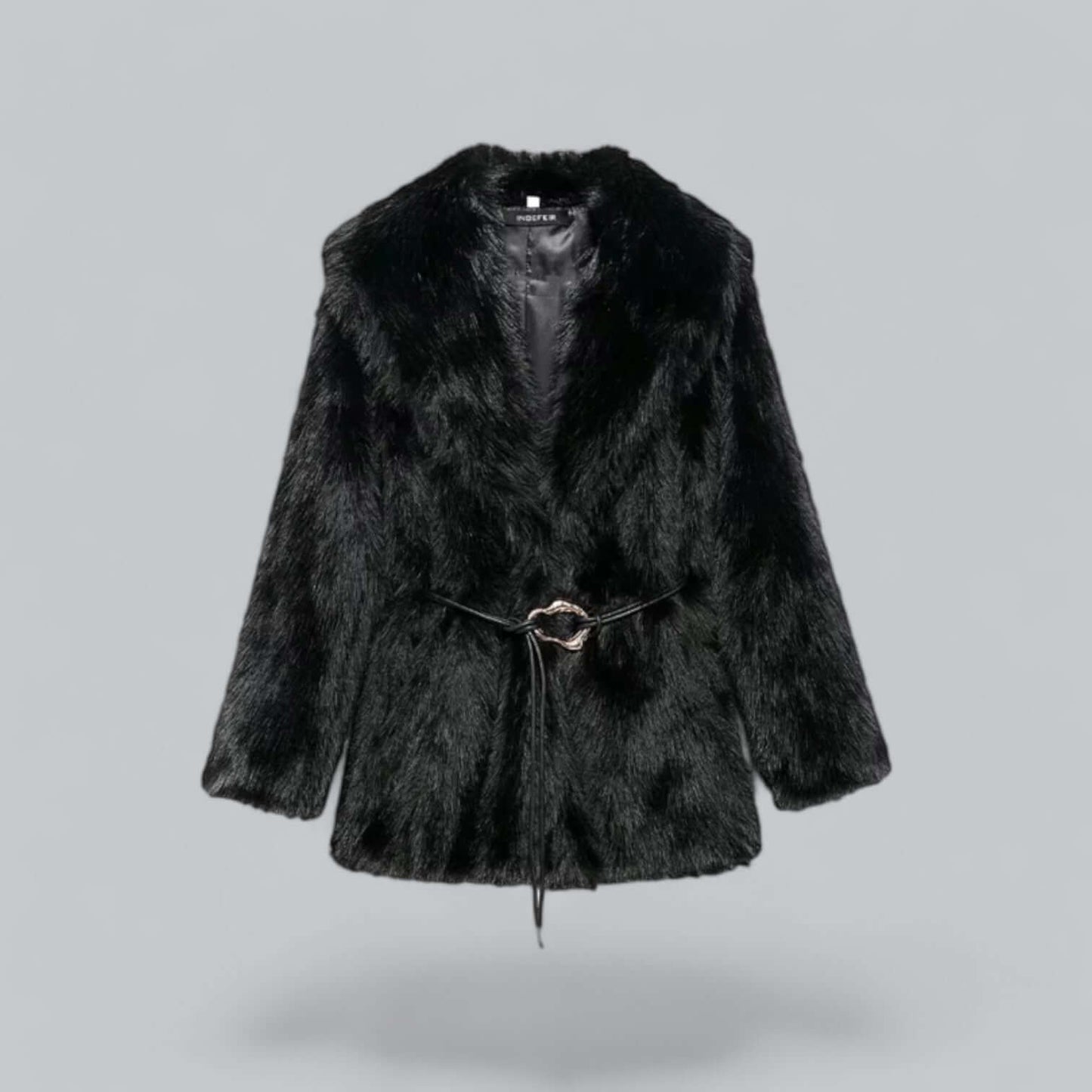 Street-Wave Faux Fur Midi Coat With Belt For Women Luxurious Warmth And Chic Style