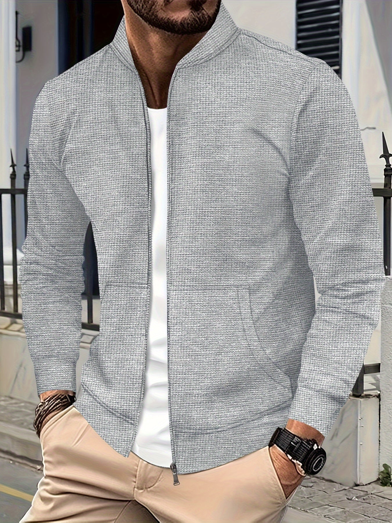 Street-wave Zip Jacket Cotton-Blend Elegant Comfort For Men Versatile Everyday Wear