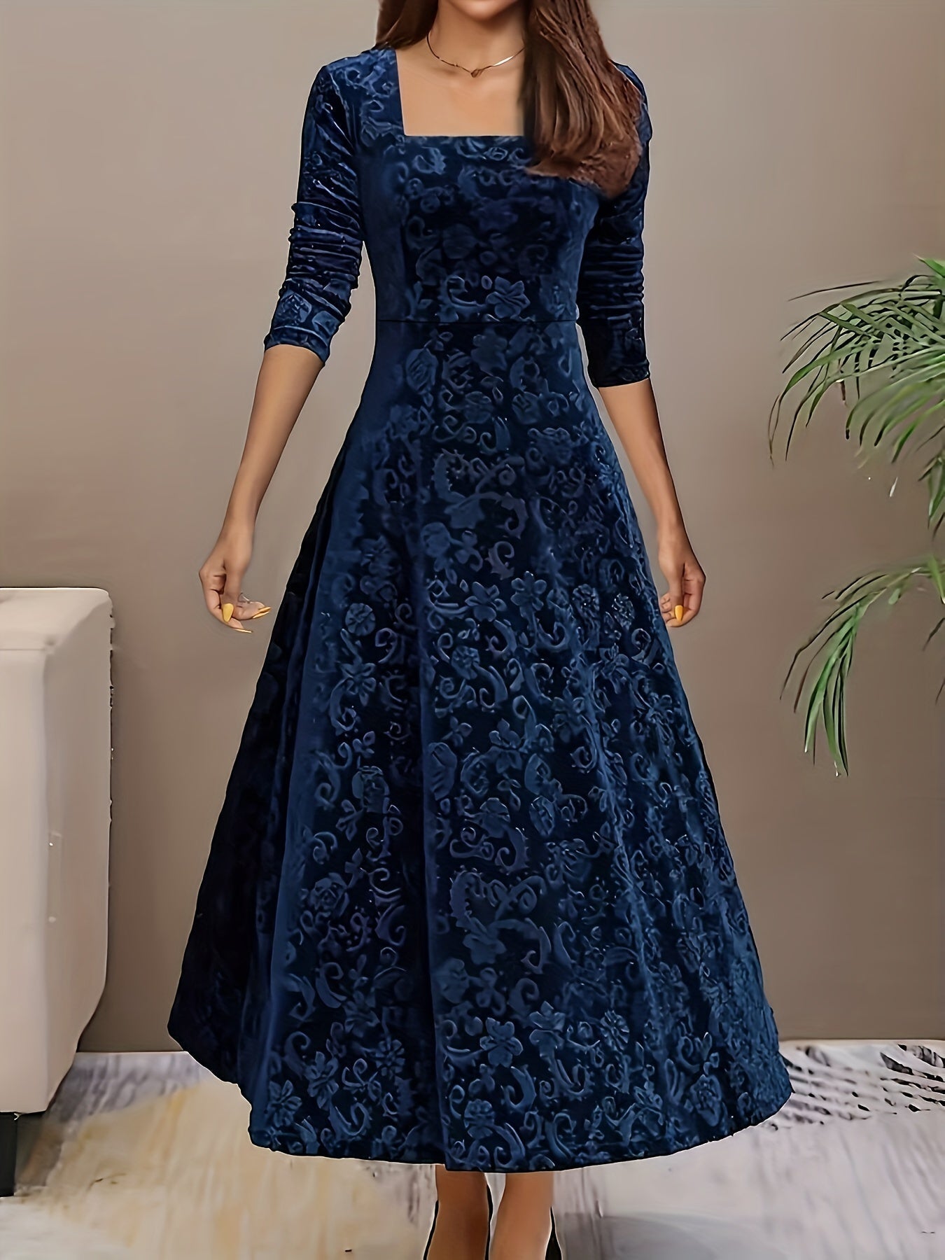 Street-Wave Amelia Velvet Party Dress With Floral Embroidery For Women