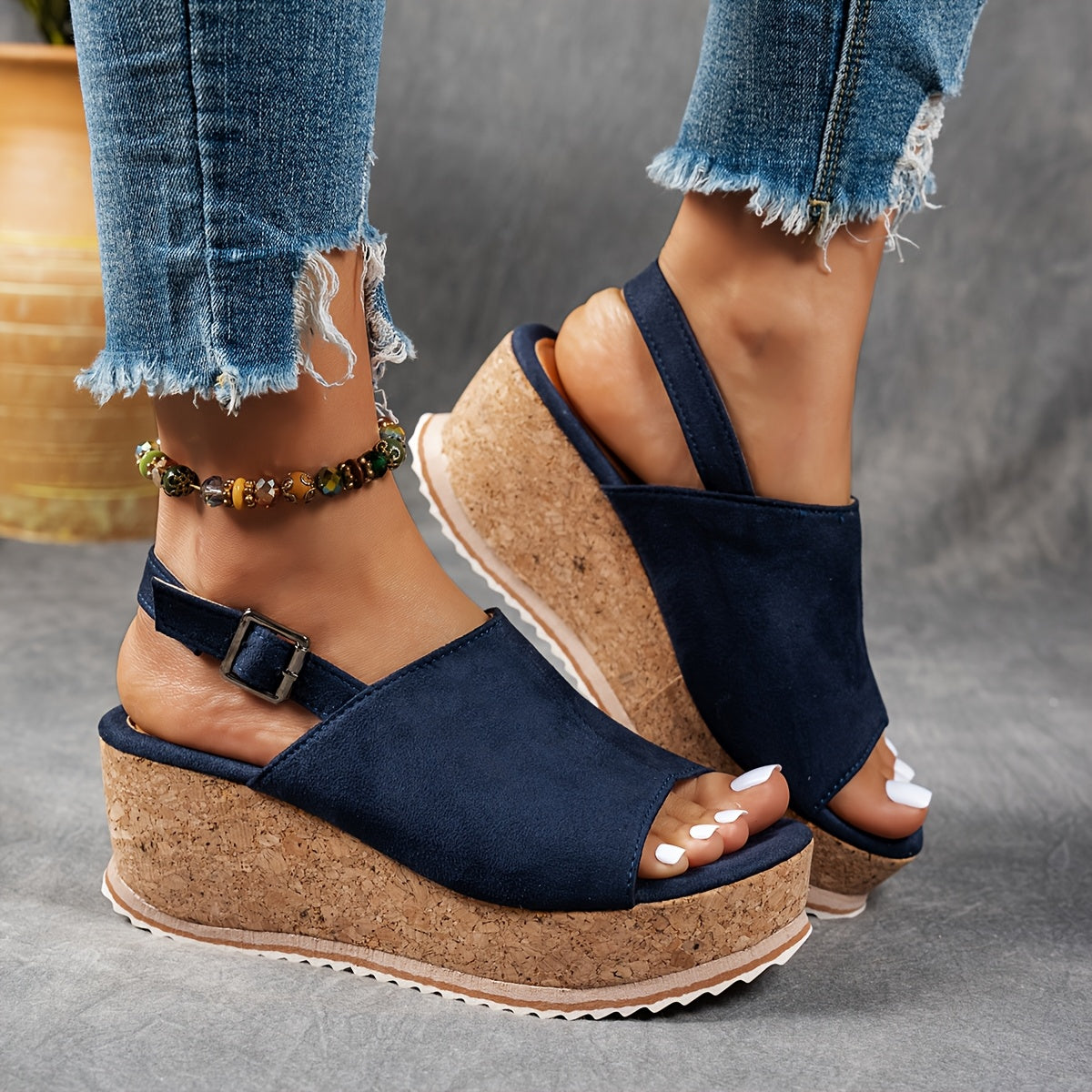 Women's Platform Sandals with Adjustable Buckle and Sturdy Sole