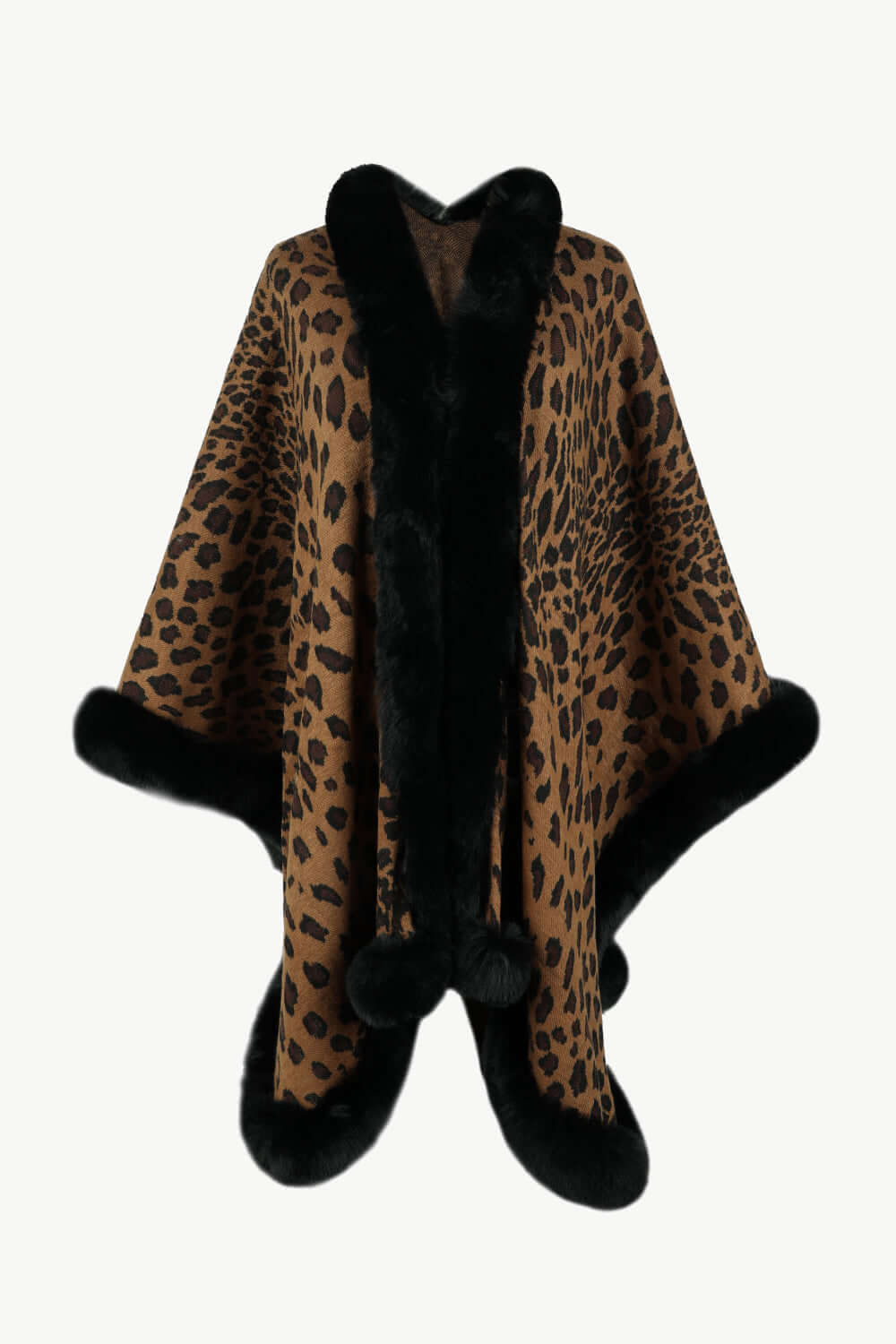 Street Wave Leopard Print Open Poncho With Plush Fur Trim Versatile Layering For Women Who Love Street Style
