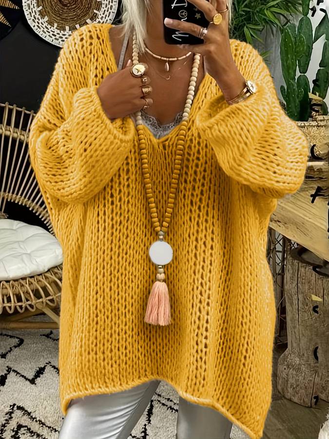 Street Wave Oversized V Neck Knit Sweater For Women Cozy Pink Chunky Pullover Soft Polyester Winter Essential