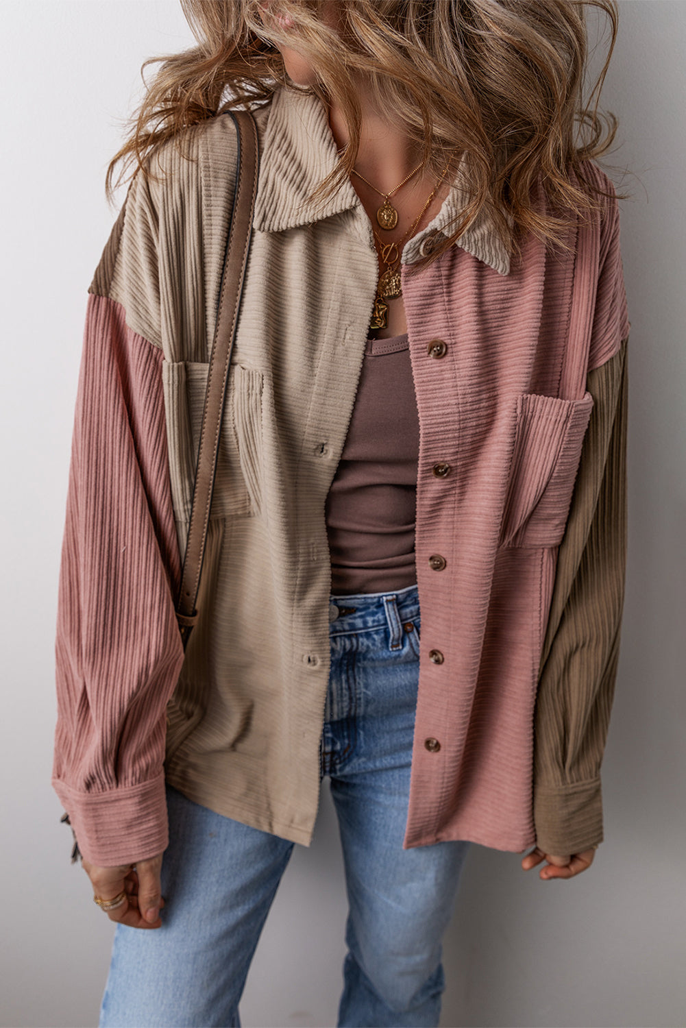 Street-Wave Colorblock Shirt Jacket Cotton Blend Casual Chic for Women All Day Comfort