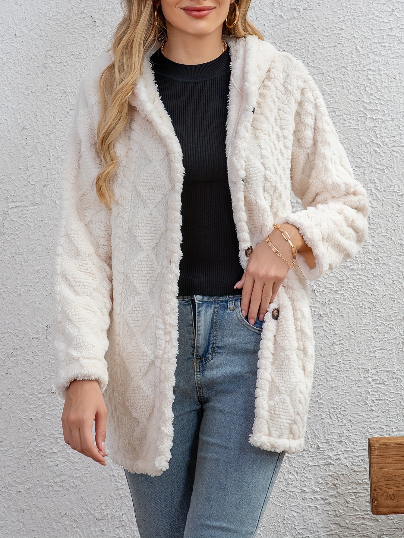Street-Wave Fluffy Hoodie Jacket For Women Ultra Soft Plush Warm Cozy Pink Fleece-Lined