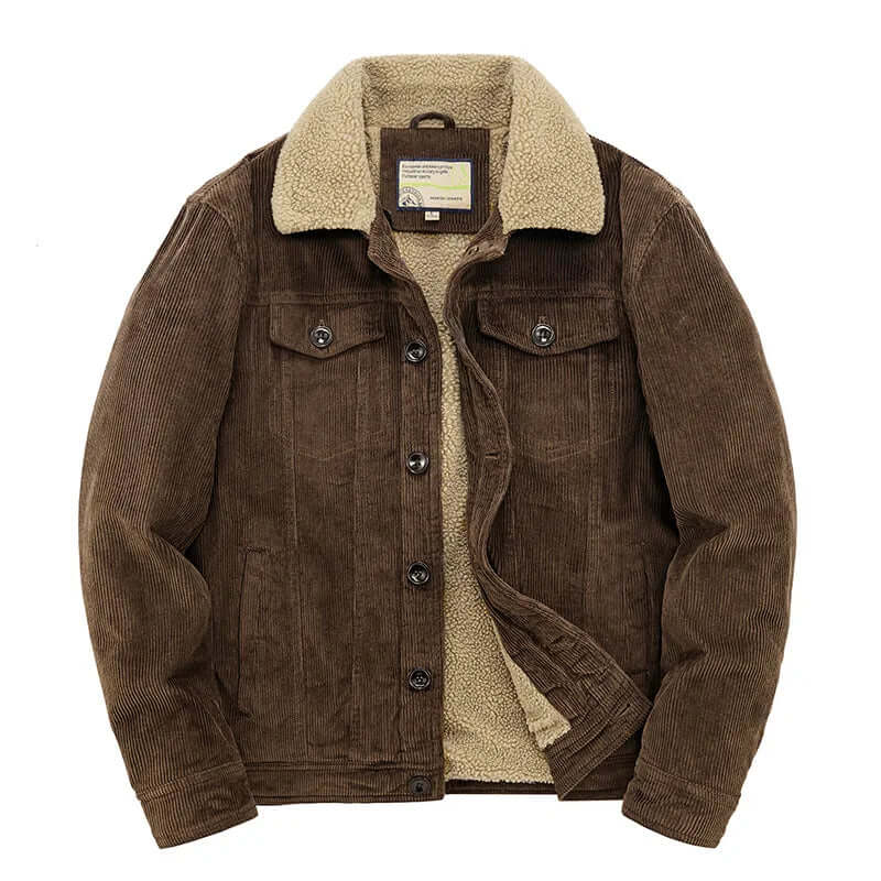 Street-wave Corduroy Windbreaker For Men Warm Casual Jacket With Shearling Collar