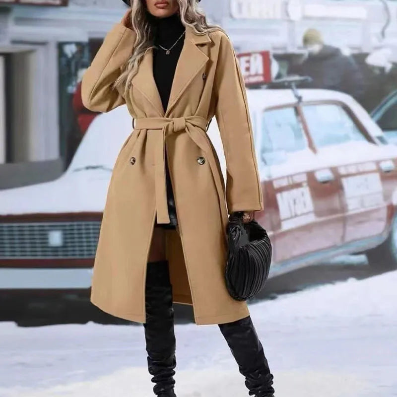 Streetwave Belted Winter Coat Dress For Stylish Women Chic Cozy Warmth Modern Silhouette