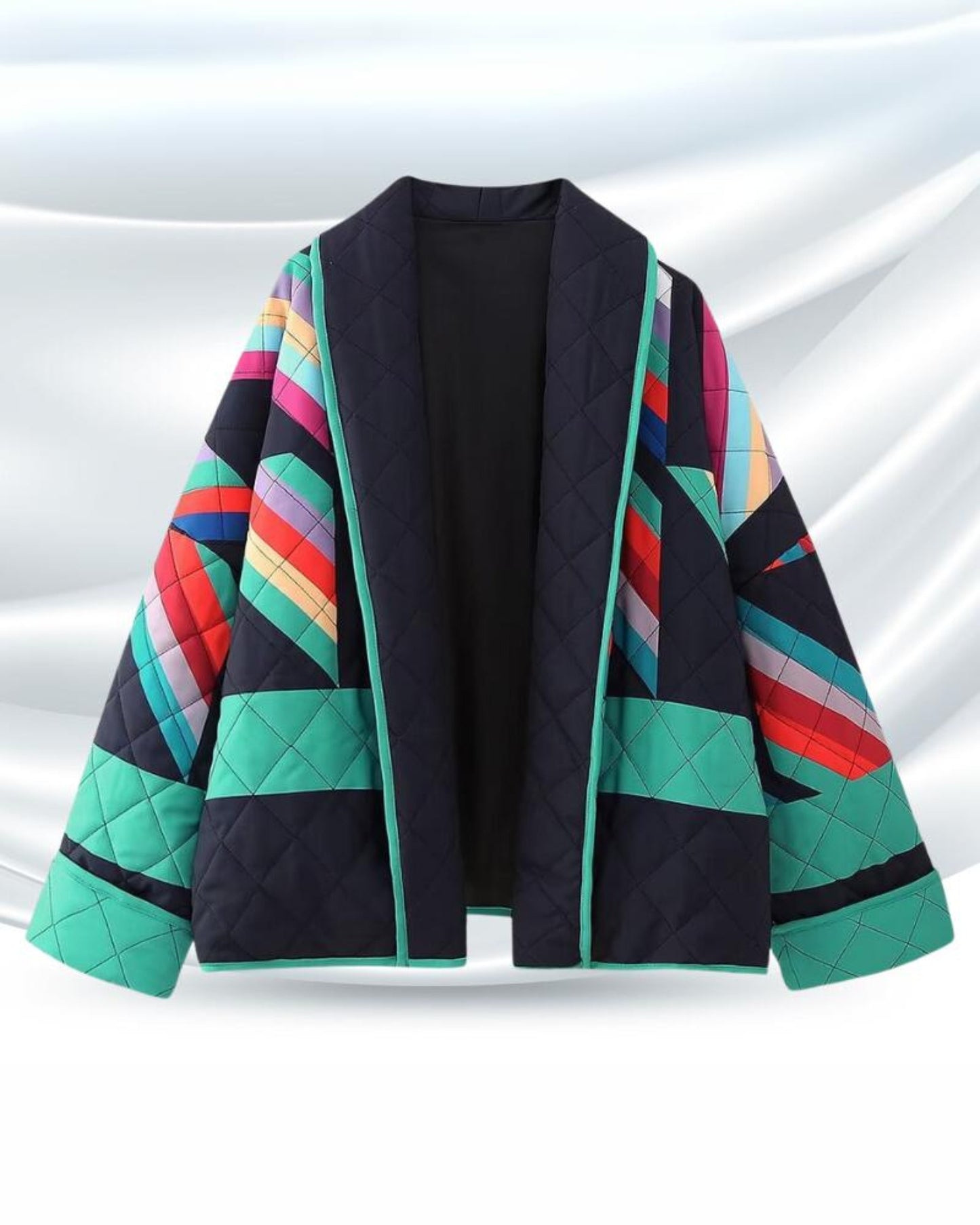 Street-wave Patchwork Quilted Puffer Jacket For Women Vibrant Colorblock Warmth And Comfort
